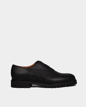Black Waxed Suede Wholecut Oxford Shoe Fire Walk Mesh Comfort