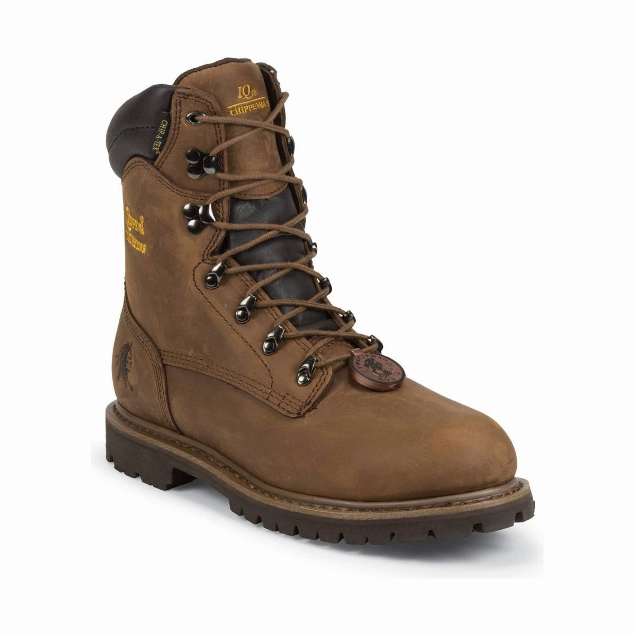 Bold Heel Chippewa Men's 8 Inch Heavy Duty Tough Bark Utility Waterproof Insulated Steel Toe Work Boots - Brown