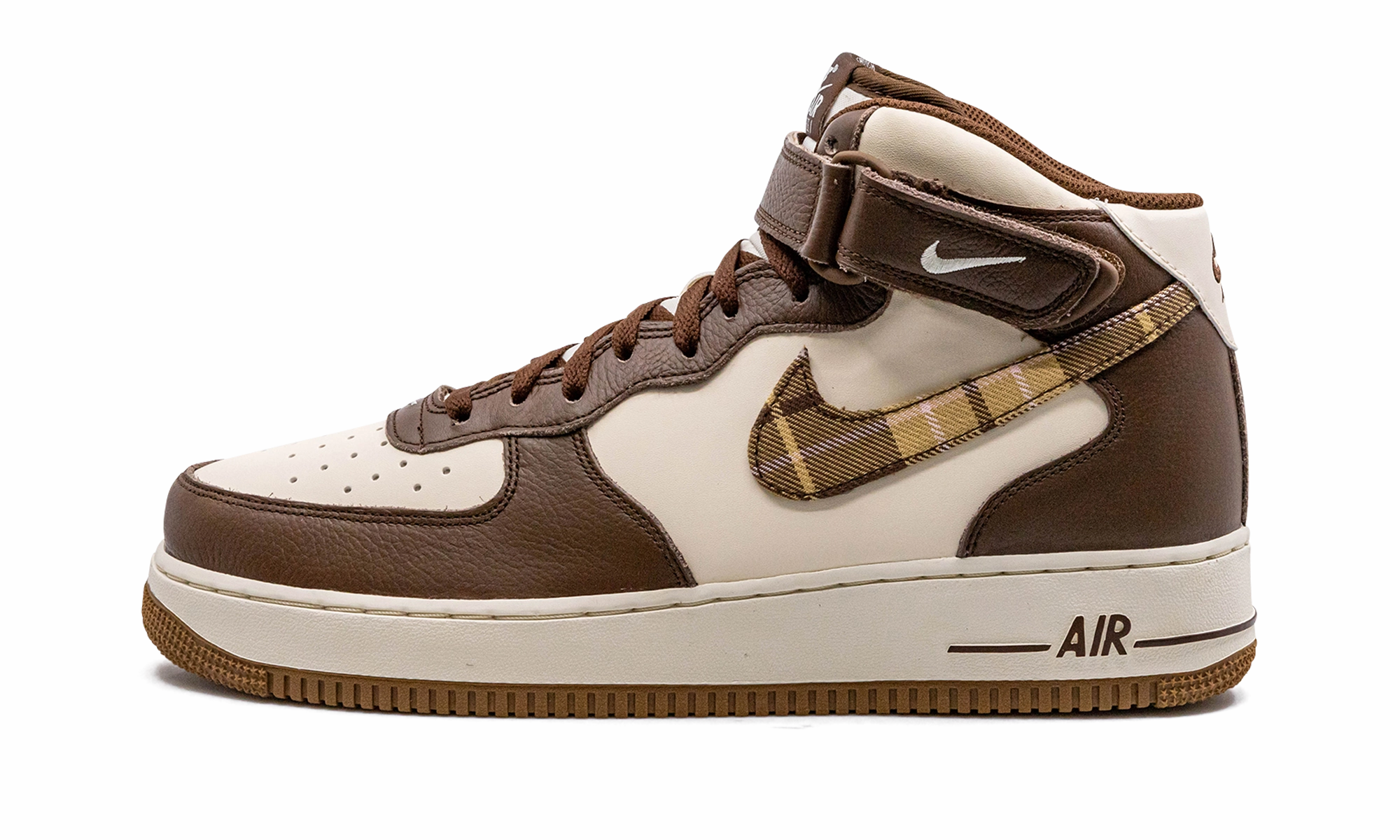 Air Force 1 Mid "Brown Plaid" Breathable mesh