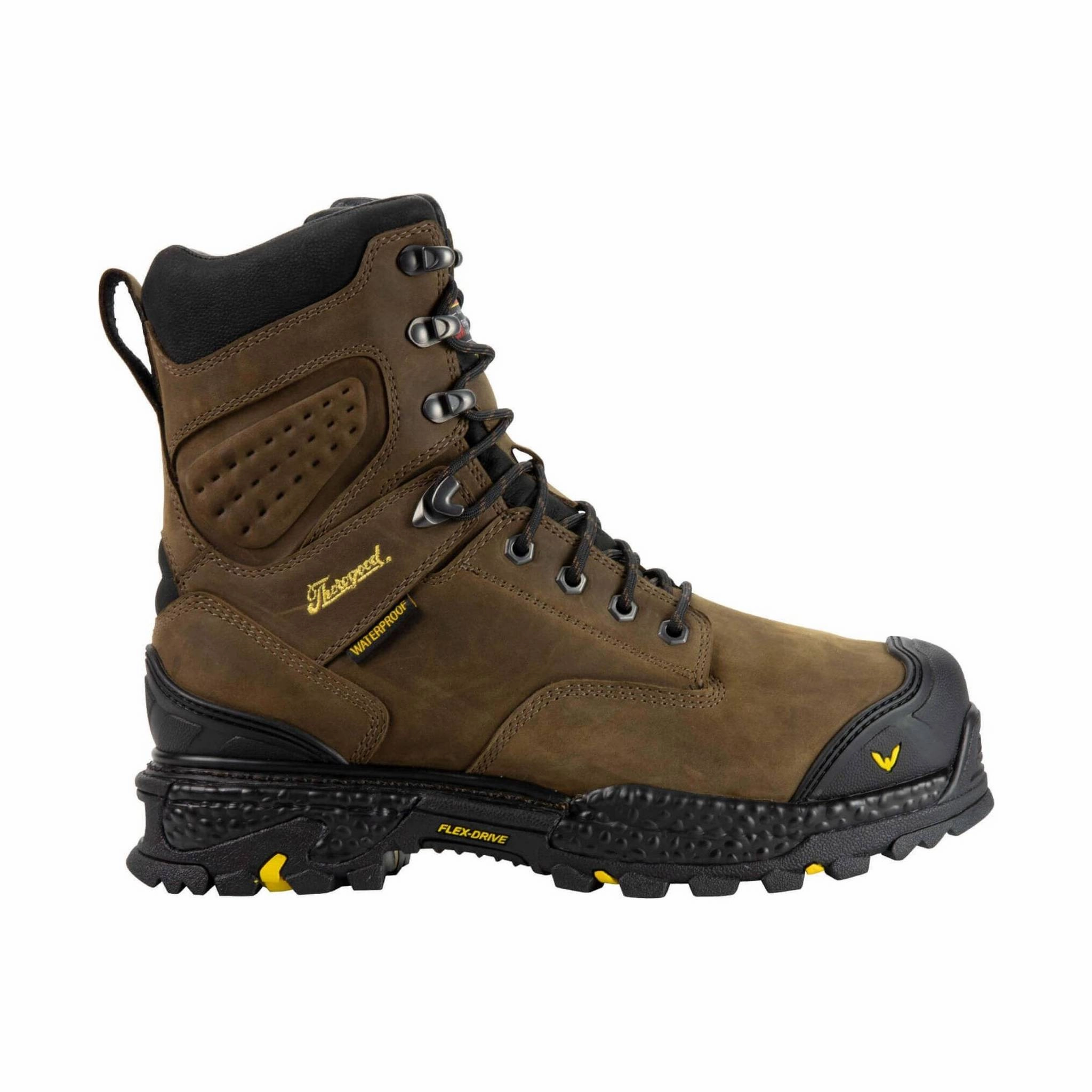 Thorogood Men's Infinity FD 8 Inch Studhorse Insulated Waterproof Composite Toe Work Boot - Brown/Black/Yellow Heavy-Duty Build Tread Control