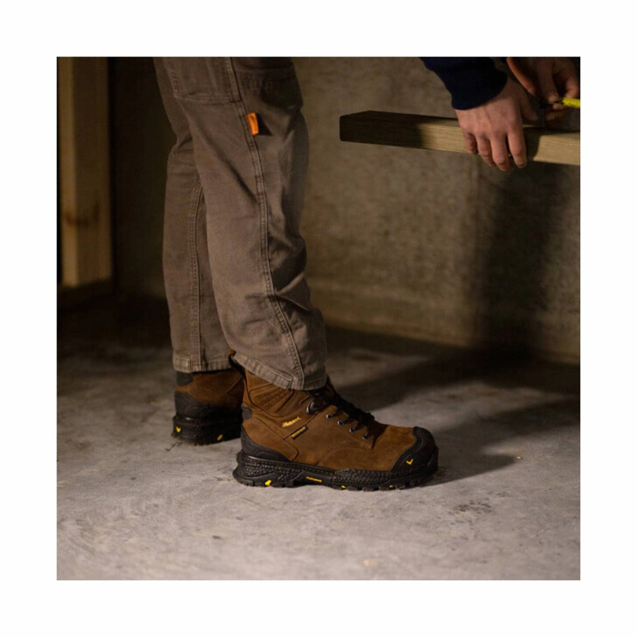 Padded Interior Windy Weather Multi Density Midsole Thorogood Men's Infinity FD 8 Inch Studhorse Insulated Waterproof Composite Toe Work Boot - Brown/Black/Yellow